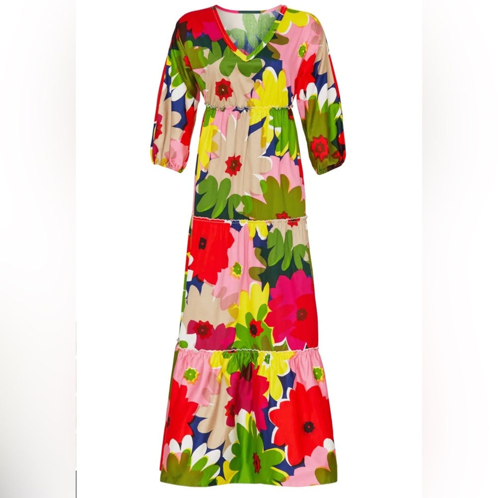 Trina Turk Yucca Bold Pop Floral Tiered Maxi Dress